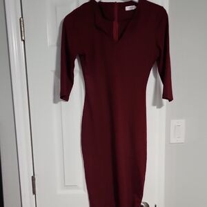 Chic Long Sleeve Burgundy Dress